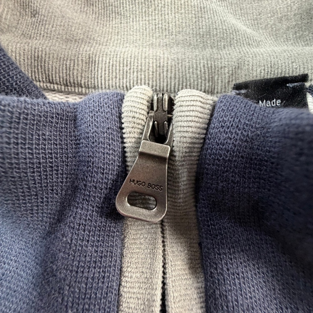 Hugo Boss Piceno 33 Mens XXL Blue Gray Quarter Zip Pullover Elbow Patches - Picture 10 of 15
